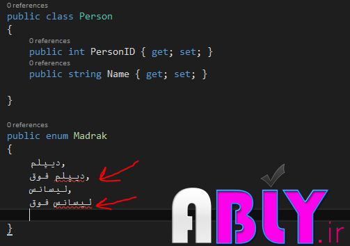 آموزش کار با enum فارسی در سی شارپ و MVC