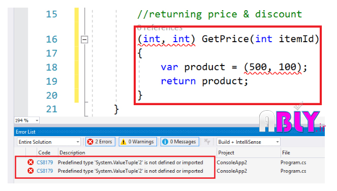 error in vs