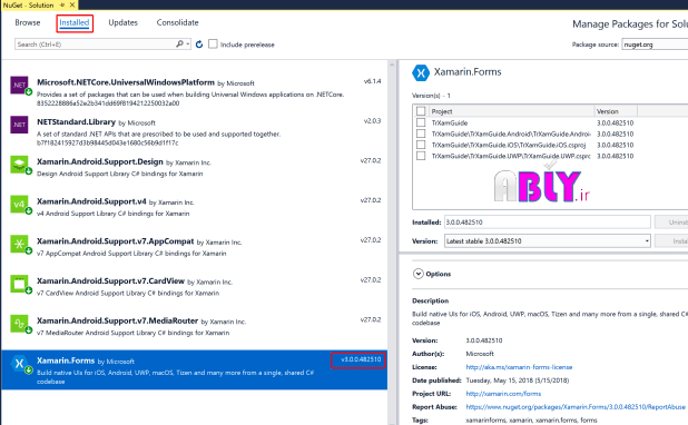 manage nuget package for solution