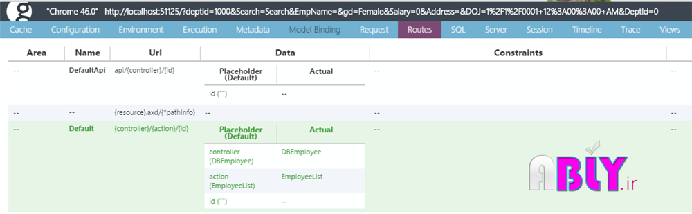 routes tab in glimpse