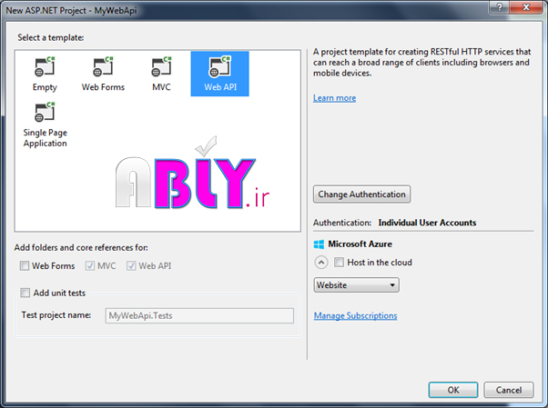 select web api template