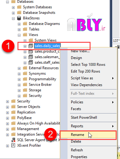 تغییرنام view در ssms
