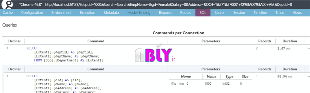 sql tab in glimpse